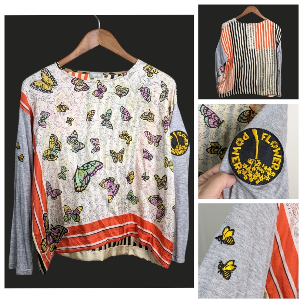 Aquarius Cocktail Silk Butterfly Striped Top Small 1 Artwear Statement Whimsical